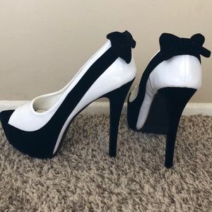 Sexy Two Tone Peeptoe Bow Stiletto Platform Heels